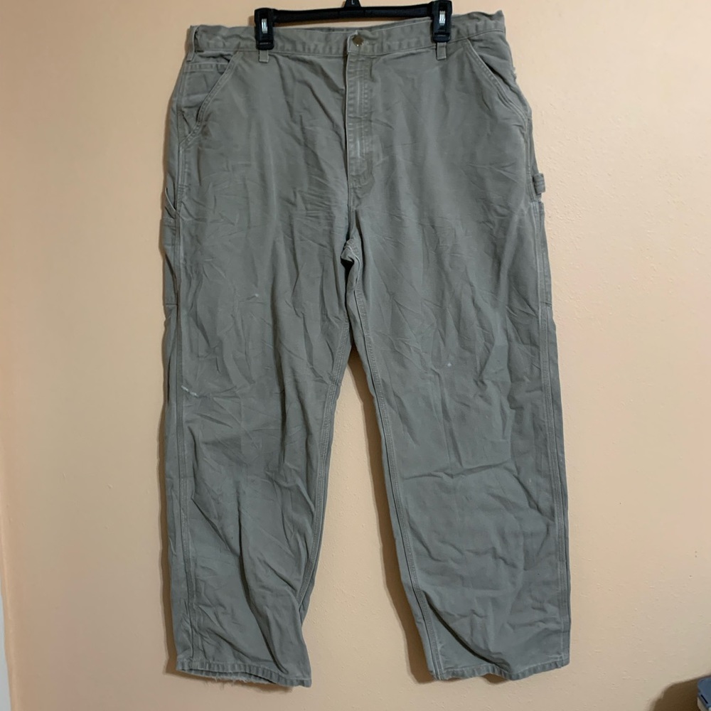 Carhartt Men’s Dungaree Fit Canvas Carpenter Pants Size 40x32 Grey B 11 Des